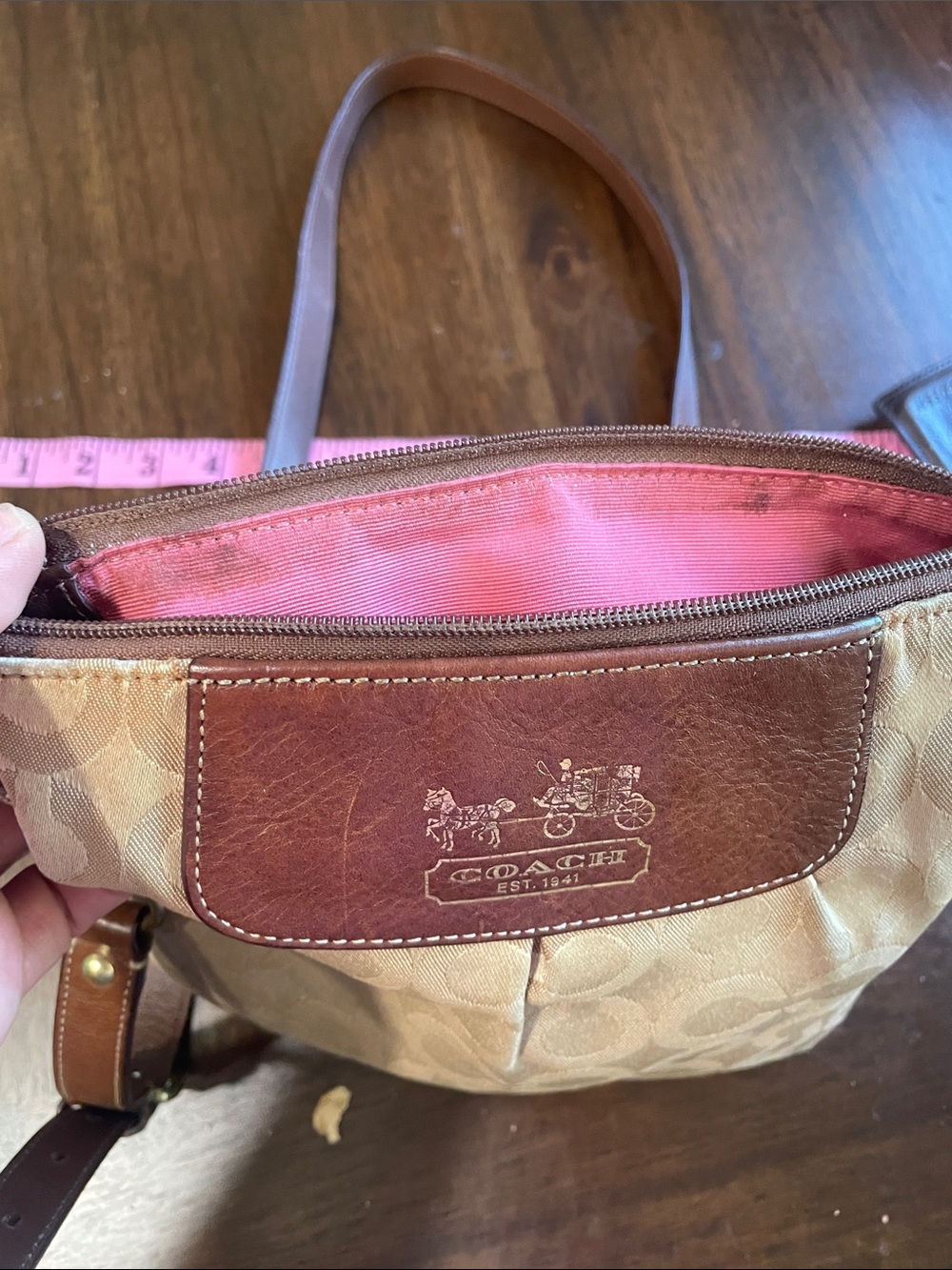 Coach Signature Canvas Crossbody in Khaki and Brown - Picture 12 of 12
